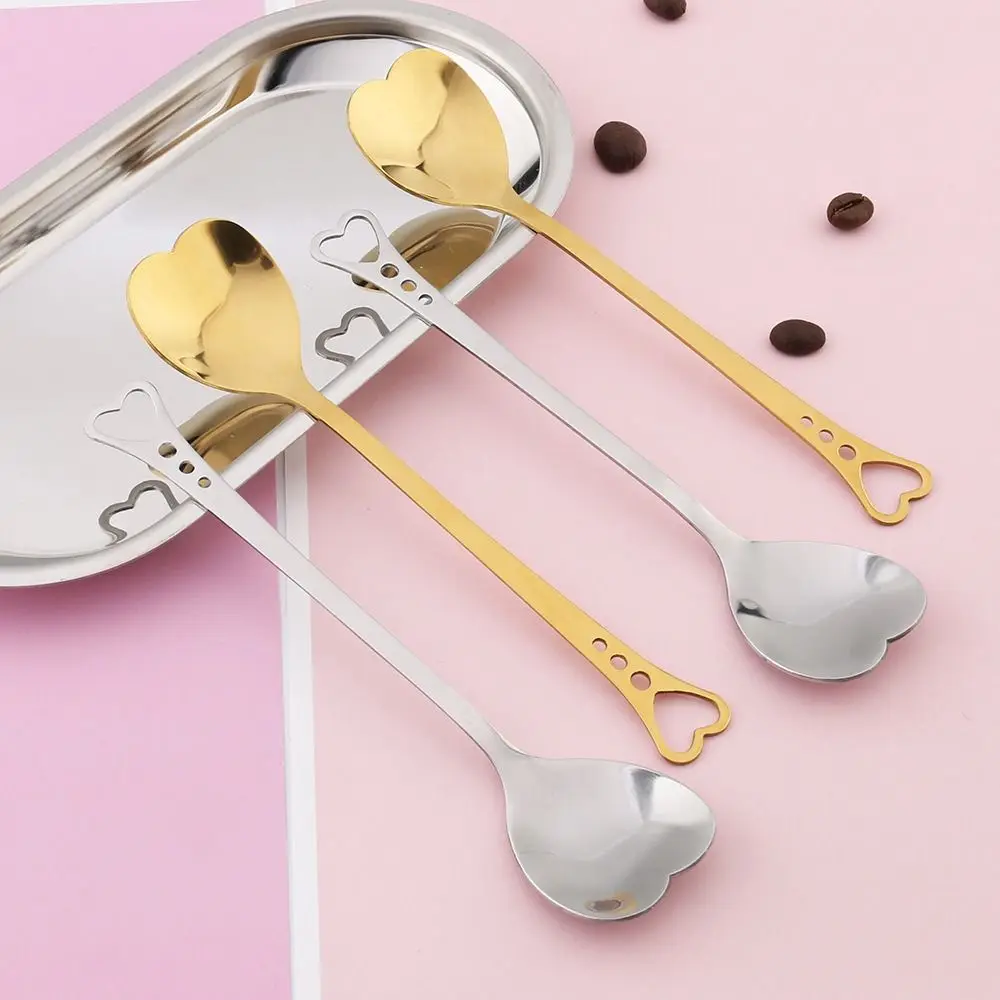 Stainless Steel Heart Shape Coffee Spoons Hollowed Out Heart-shaped Coffee Spoon Stirring Spoon Teaspoon Coffeeware