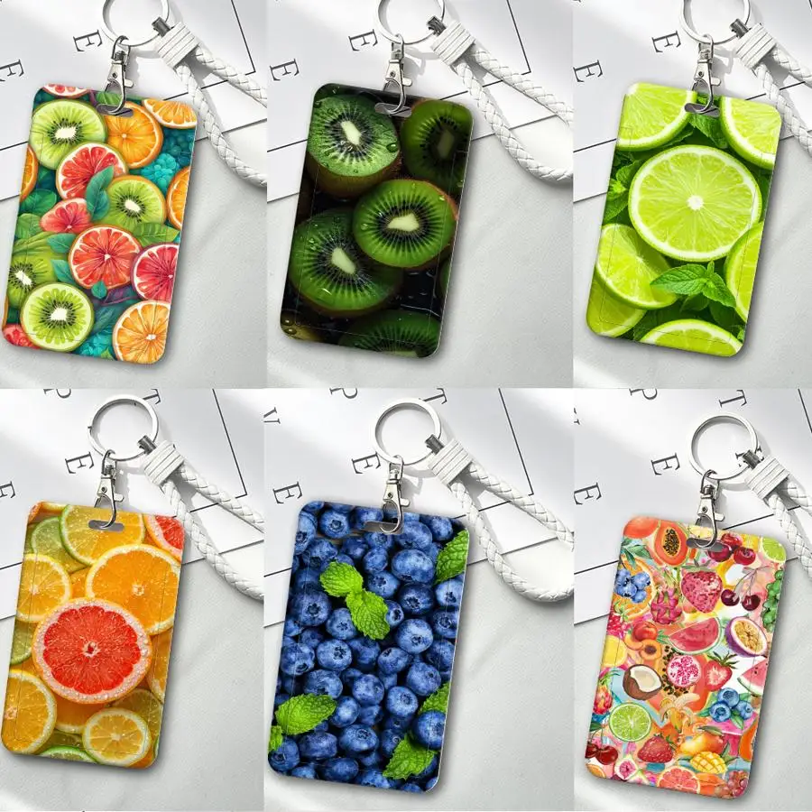 1Pc Card Holder Retractable Credit Card Holders Holders Child Bus with lanyard Bank ID Badge Cover Case Blueberries Strawberries