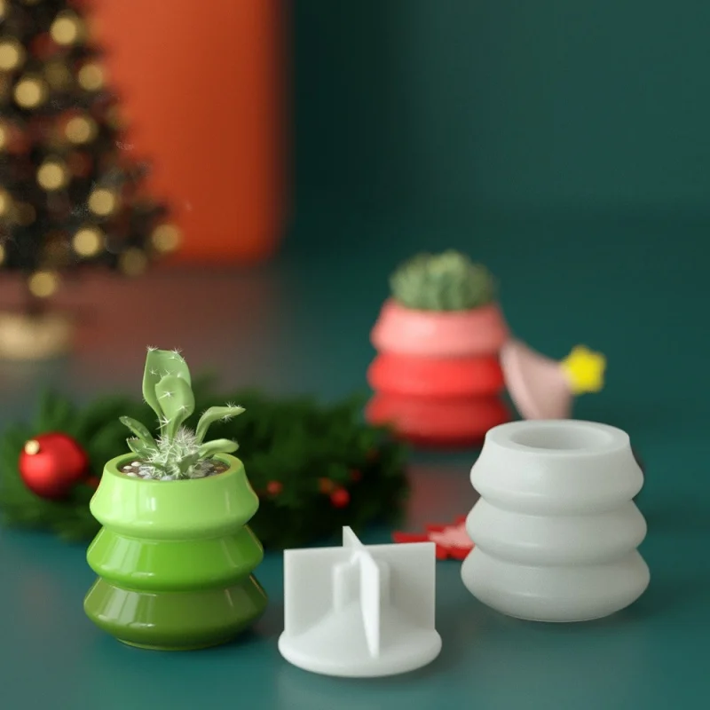 شجرة عيد الميلاد شكل زخرفة صنع كوب شمعة الجبس قالب من السيليكون لتقوم بها بنفسك الروائح زهرية تخزين جرة مع غطاء قالب راتنجات الايبوكسي