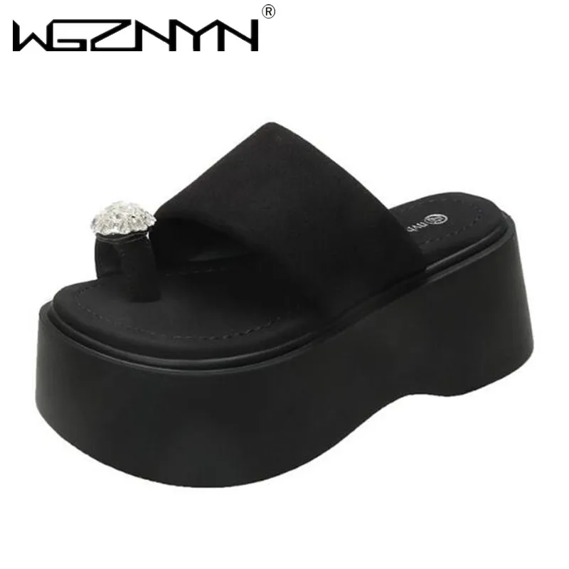 

Summer Women's New Rhinestone Style Clip Toe Flip Flops Flat 8CM Platform Slippers Design Beach Sandals Slippers Women Wear 2025