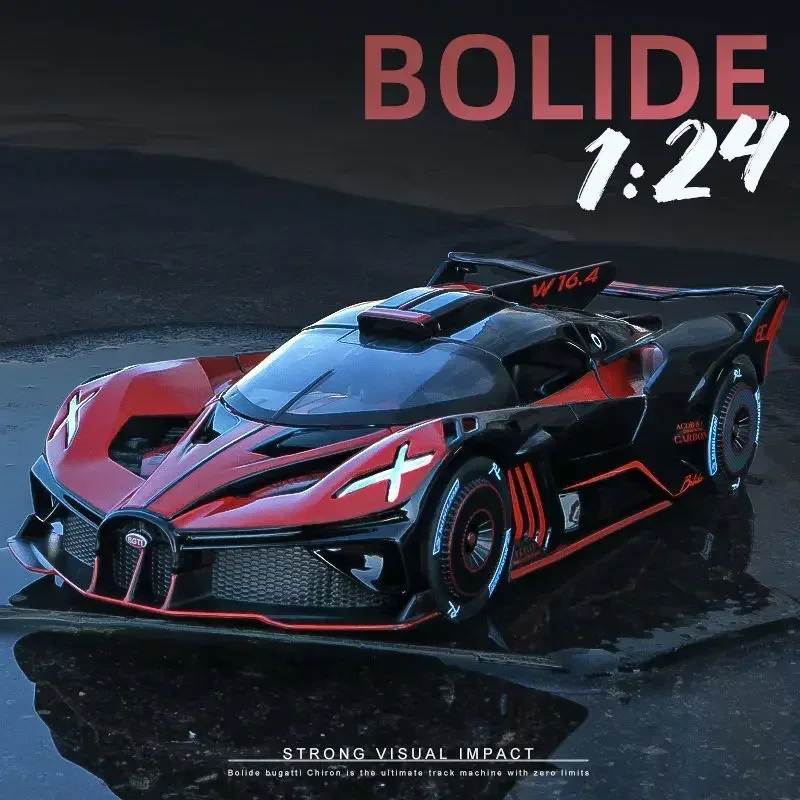 1:24 Bugatti Bolide Alloy Sport Car Model Diecast Metal Toy Racing Vehicles Sound And Light Toy Collection Gift For Childrens