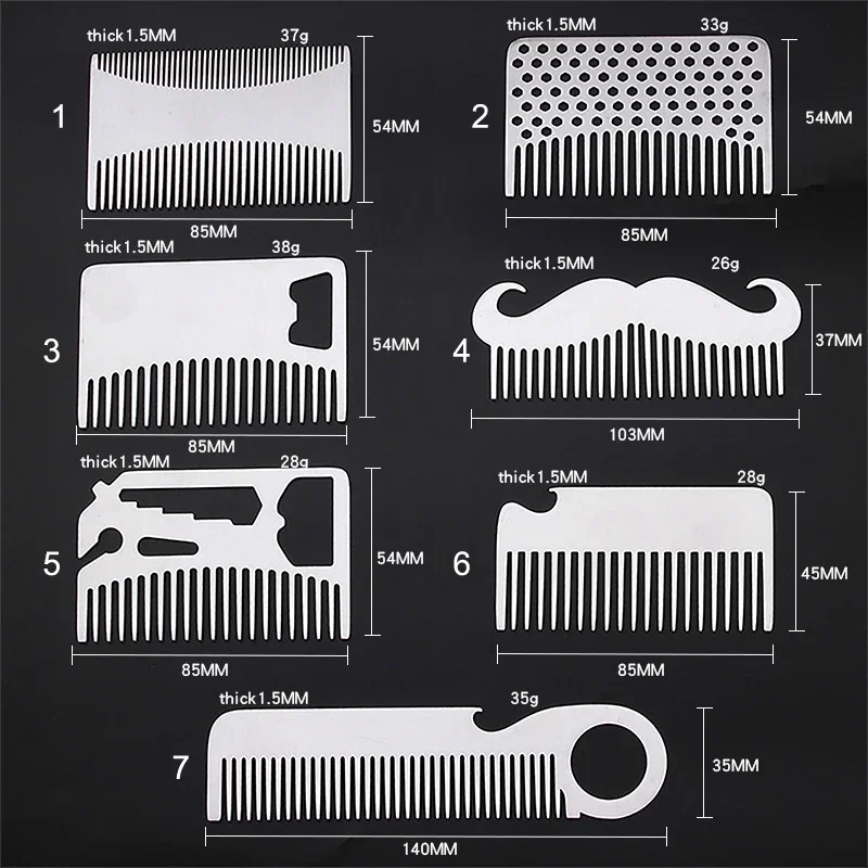 مشط اللحية للرجال من الفولاذ المقاوم للصدأ، مشط رأس زيتي صغير محمول للعناية بالشارب والحلاق، أدوات تشكيل، مشط شعر بحجم الجيب #5