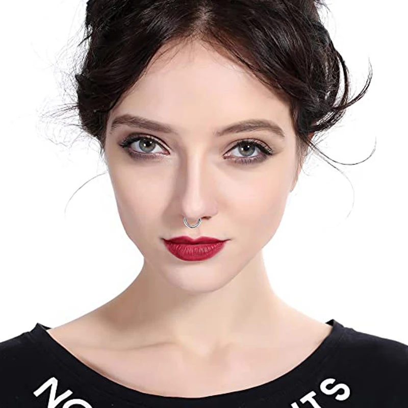 1pc 16g Crystal Septum Nose Piercing Clicker for Women Men Stainless Steel Nose Hoop Septum Faux Piercings Nostril Body Jewelry