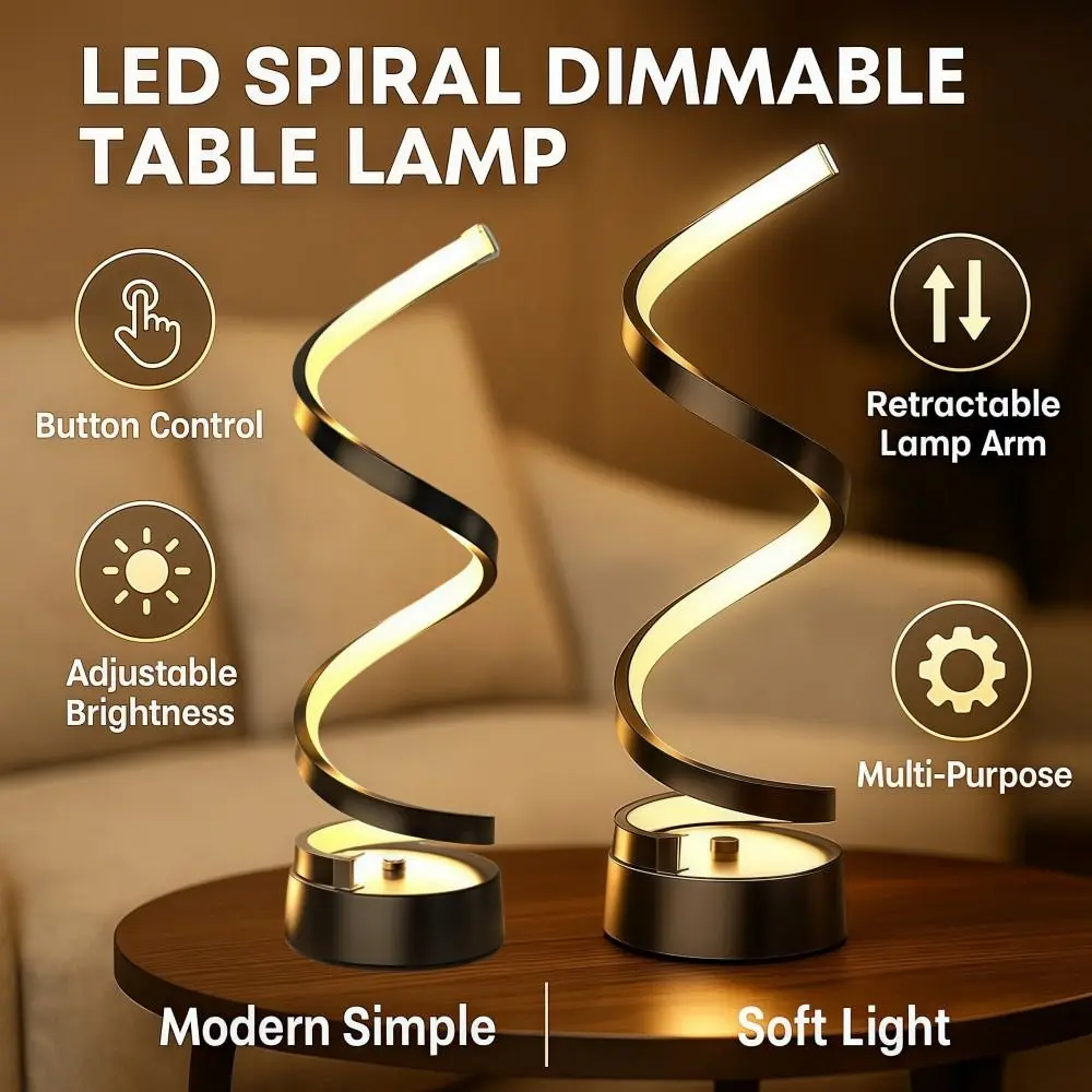 

Modern Simple LED Spiral Dimmable Table Lamp Soft Light Adjustable Arm Bedroom Bedside Lamp Brightness Adjustable Multifunction