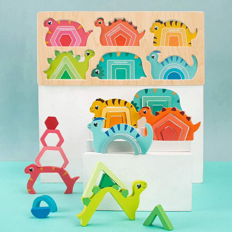 ﻿Children's Wooden Educational Toys Sorting Stacking Preschool Color Shape Dinosaur Classification Cognition Game Christamas Toy