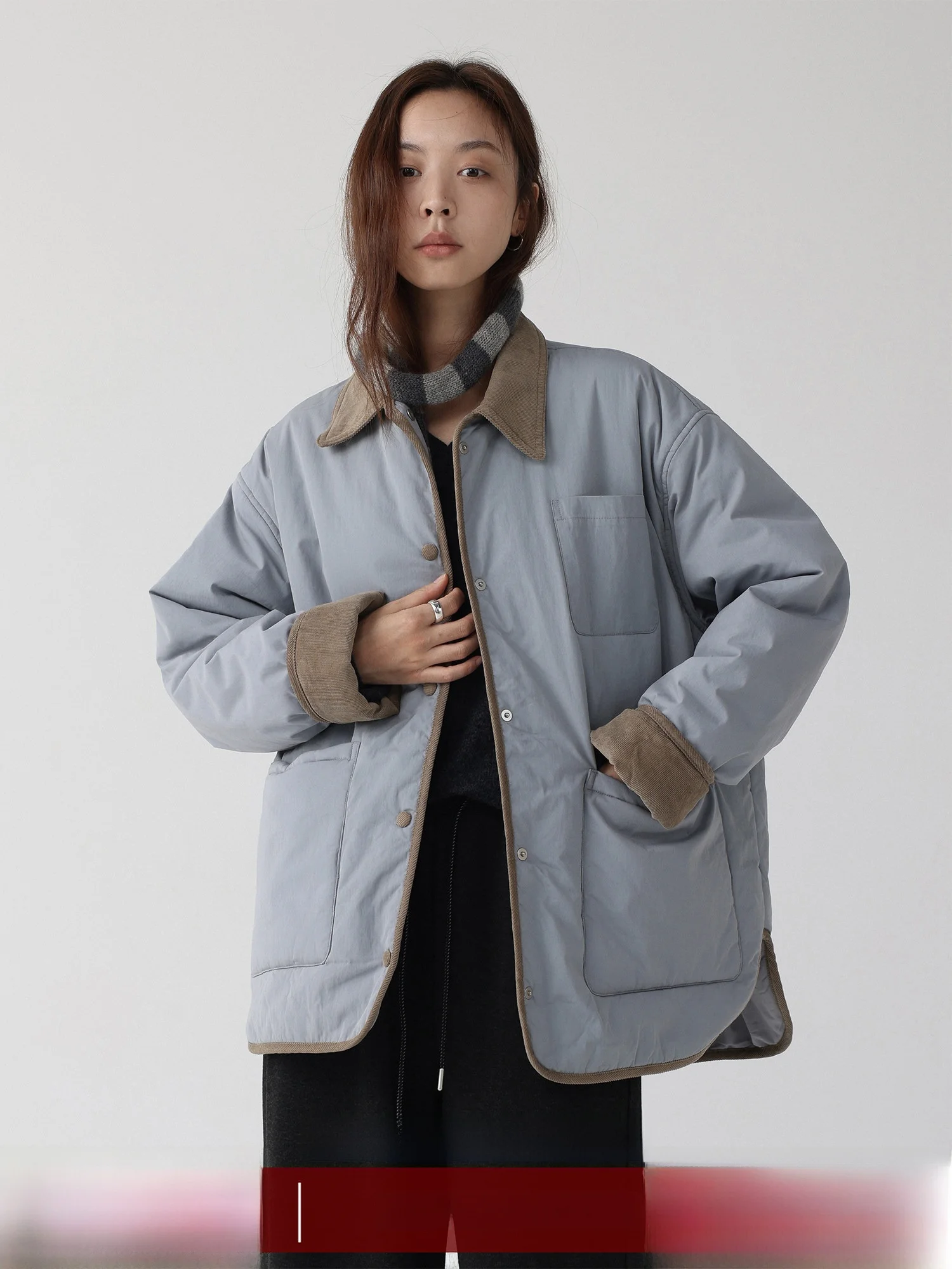 

LowCalorie Corduroy Collar Patchwork Thi Cotton Jaet Autumn Winter Warm Outerwear Pure Color Commute Sle Single Button