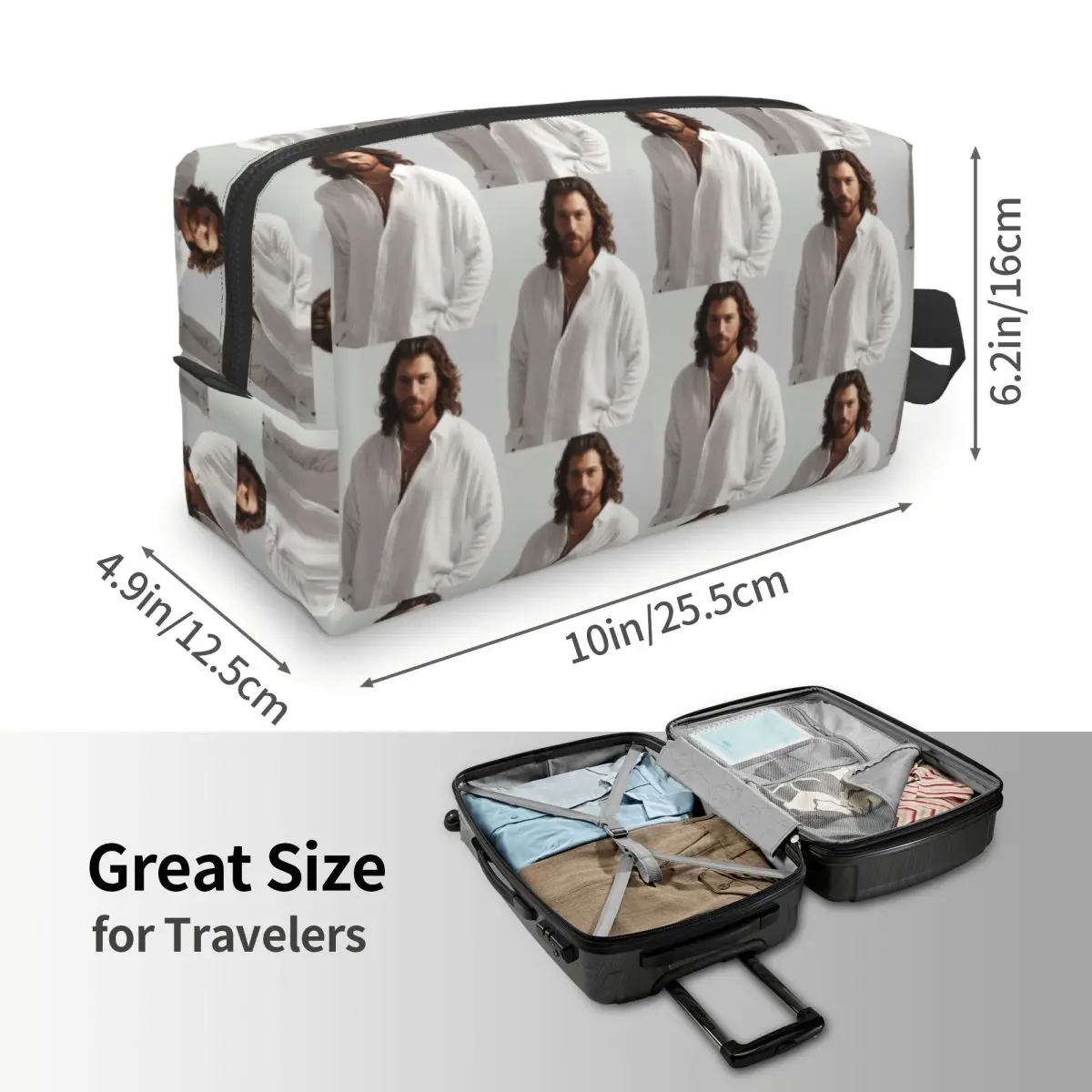 Actor Can Yaman Photo Makeup Bag Cosmetic Organizer Storage Dopp Kit Toiletry Cosmetic Bag for Women Beauty Travel Pencil Case