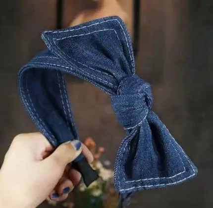 

Denim Bowknot Headband for Women Retro Vintage Boho Bow Hair Band Wide Comfortable Plastic Polyester Party Wedding Daily Wear