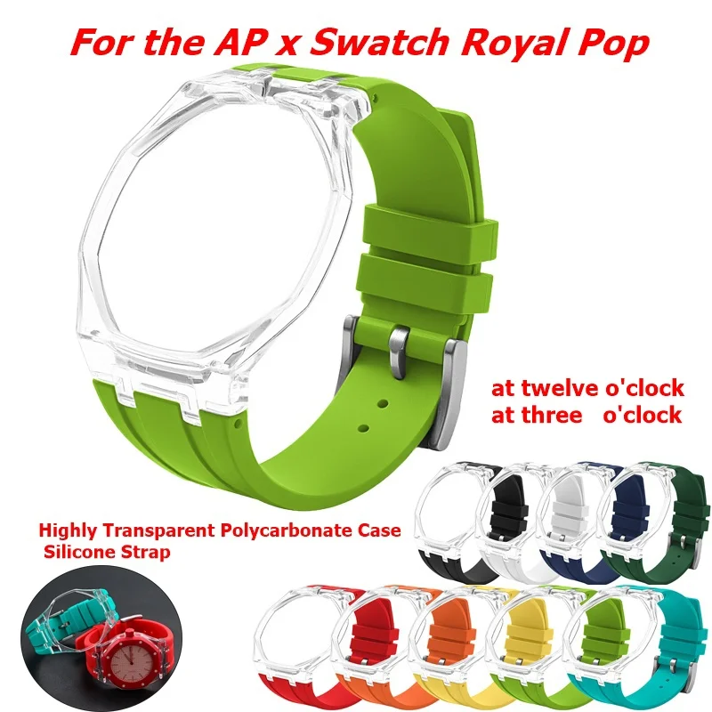 For APxSwatch Royal Pop Pocket Watch Strap Transparent Case+Silicone Strap Modification Pocket Change to Wristwatch Bracelet