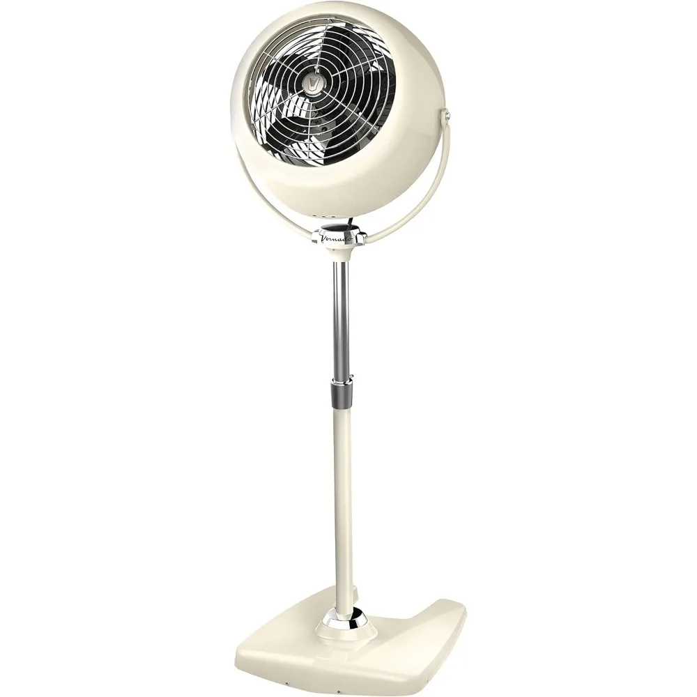 VFAN Sr. Pedestal Vintage Fan Retro Metal Standing Air Circulator for Cooling & Décor 3 Speeds, Adjustable Tilt Vintage White