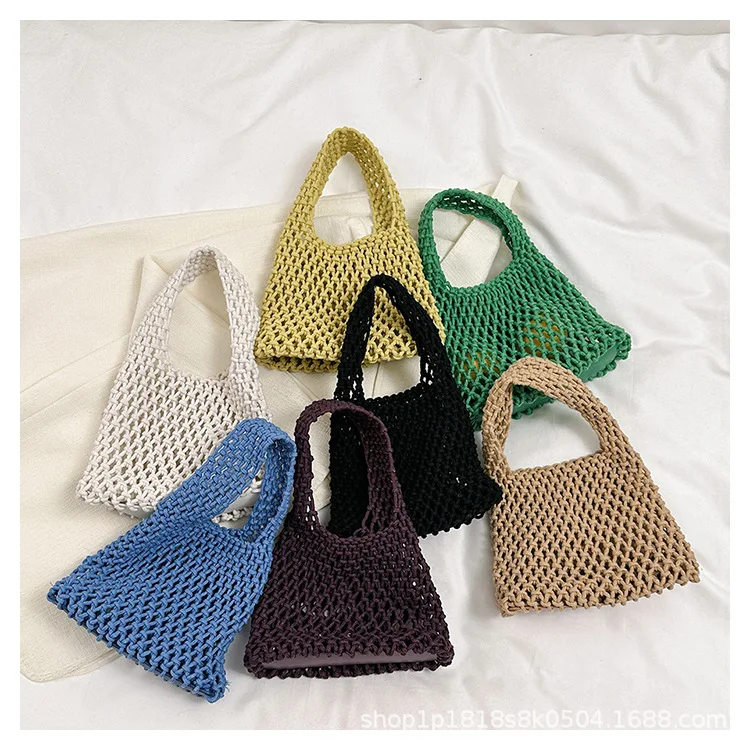 Borsa a tracolla piccola da spiaggia scavata borsa a mano con nappe moda donna colorata vacanza spiaggia intrecciata a mano stile Y2K INS francese