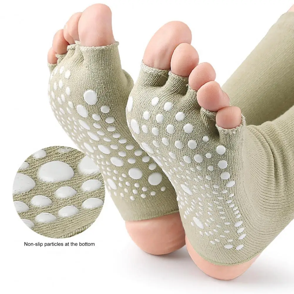 

1 пара носков для йоги без пальцев с нескользящим захватом, дышащие носки для балета, танцев, фитнеса, пилатеса, спортзала, спортзала, открытые носки с пятью пальцами