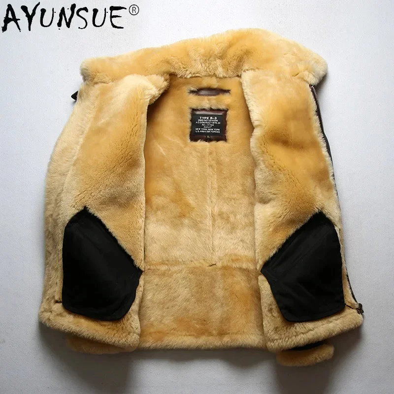 AYUNSUE Genuine Sheepskin Leather Jacket Men Clothing 2025 Winter Clothes Real Sheep Shearing Jackets Chaquetas Hombre LXR909