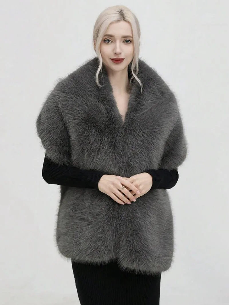 Fashion Luxury Faux Fox Fur Shawl Office Party Banquet Cheongsam Wedding Dress Cape Autumn Winter Women Poncho Long Scarf
