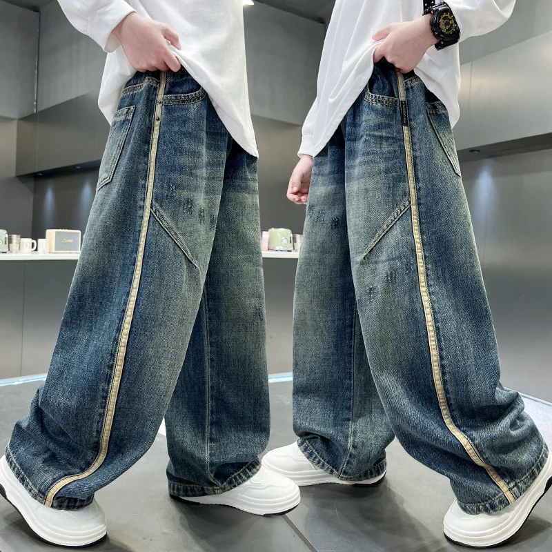 

Vintage Style Children Loose Casual Baggy Jeans for Kids Boy New Spring Autumn Blue Denim Pants Trousers Age 5 7 9 11 13 14 Y