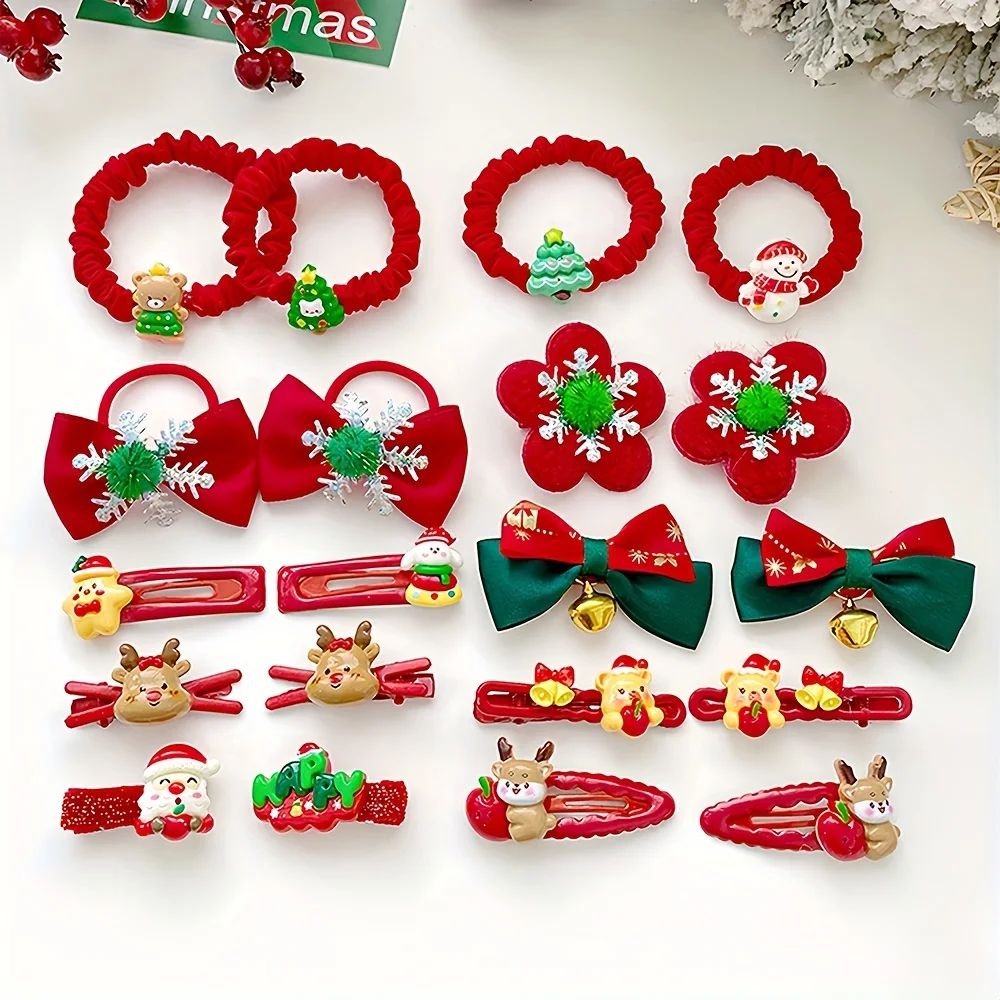 10 Pieces of Christmas Element Accessories, Hair Ties and Hairpins Set, Suitable for Girls, Christmas Gifts