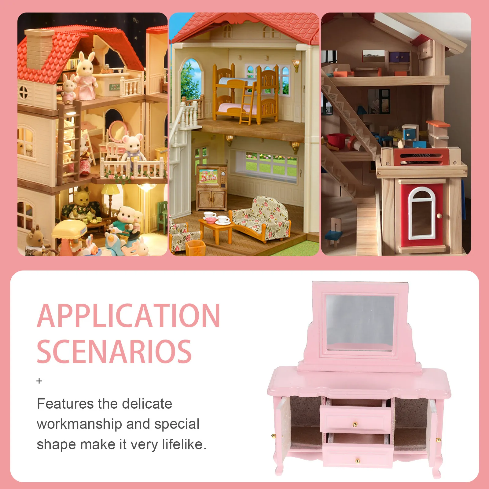 

Легкий миниатюрный деревянный туалетный столик для коллекции миниатюрных домиков, тонкая работа, особая форма, реалистичная миниатюра