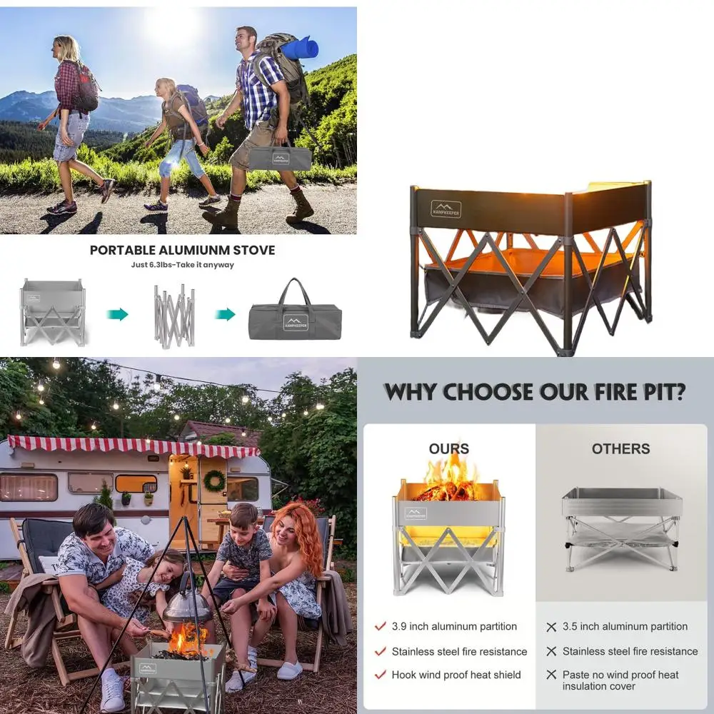 

Collapsible 18 Outdoor Tabletop Wood Burning Fire Pit with Heat Shield for Portable Use