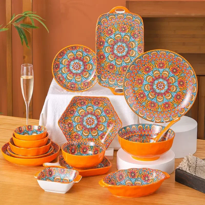 

Ceramic Tableware Set Rice Bowl Serving Plate Creative Cutlery Soup Plate Noodle Handle Bowl Sauce Dish Steak Salad Fruit Plate