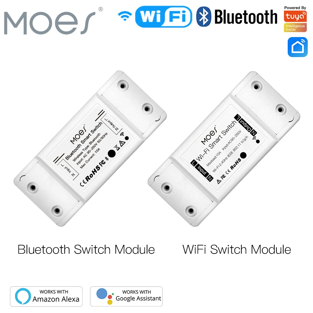 MOES DIY Bluetooth Wi-Fi Smart Light Switch  Timer Smart Life APP Wireless Remote Control Works with Alexa Google Home