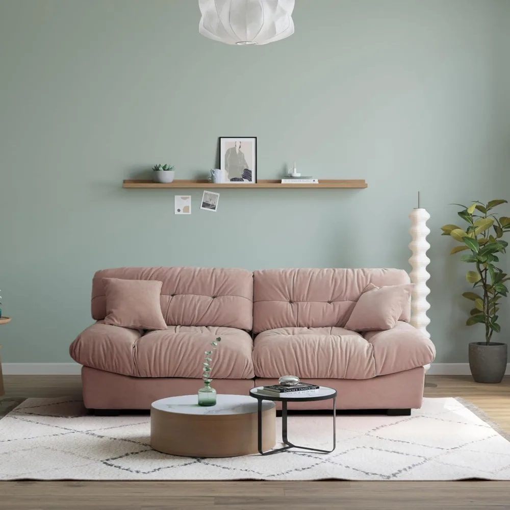 Übergroße tiefe Sofagarnitur, minimalistische Love-Seitecouch, Sofagarnitur mit dickem Kissen, bequemes Cordsofa