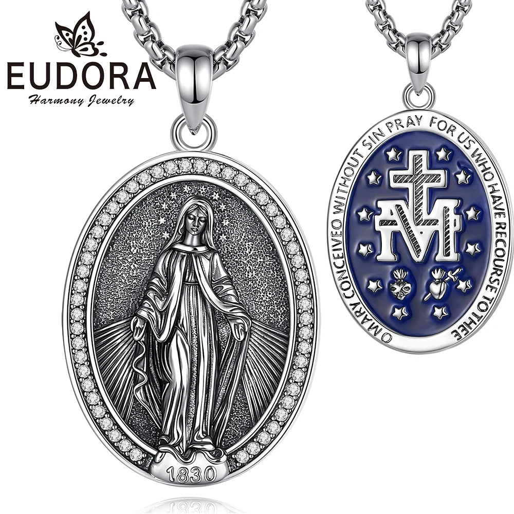 Collar de Cobre Eudora con la Virgen María, Virgen de Guadalupe, Medalla con Cruz del Sagrado Corazón, Joyería Religiosa, Regalo para el Día de la Madre