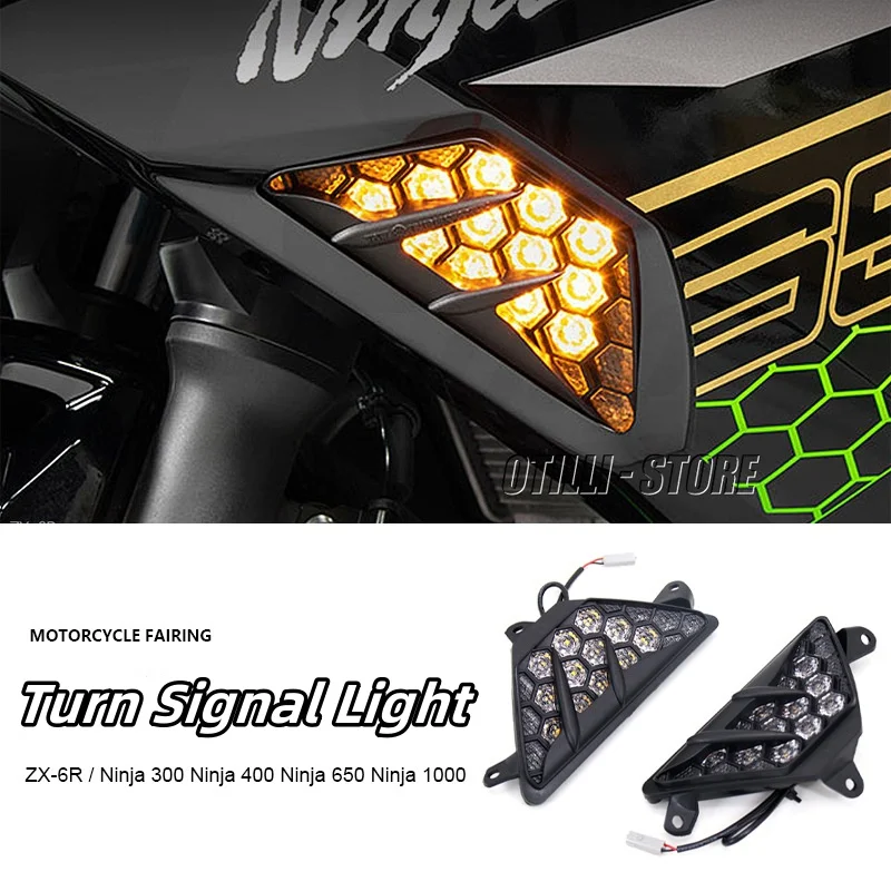 

New Motorcycle LED Turn Signal Light Flasher Indicator Front Blinker For Kawasaki NINJA 300 400 650 1000 ZX6R ZX-6R 2013-2023