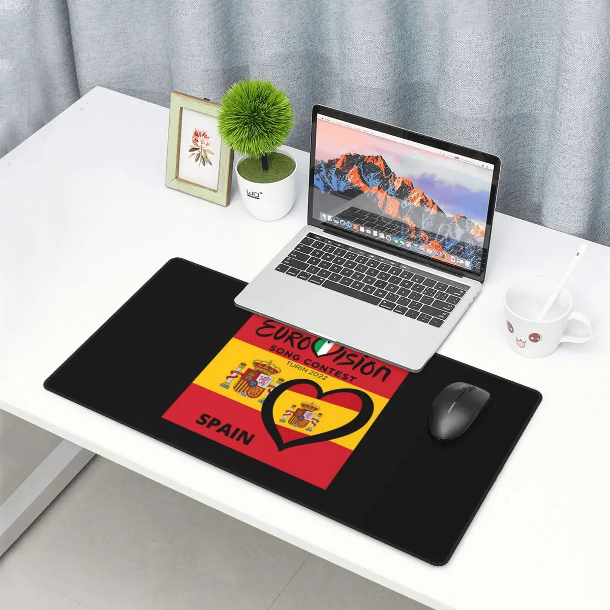 

Large Mouse Pad Eurovision Song Contest SPAIN. Flag Of Spain With Heart Gamer PC Laptop Mats Keyboard Accessories Desk Mat