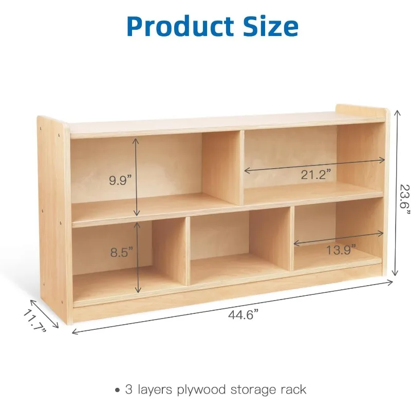 5-Compartment Wooden Storage Cabinet, 2-Shelf Montessori Shelf Toy Organizers and Storage, Kids Classroom Organizer, Playroom,