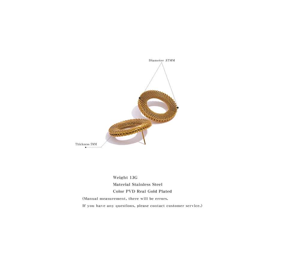 Yhpup 37mm Rostfrei Edelstahl Runde Hohl Große Ohrstecker Frauen Charme Metall Textur Aussage Gold Farbe Schmuck Neu – Detail 6