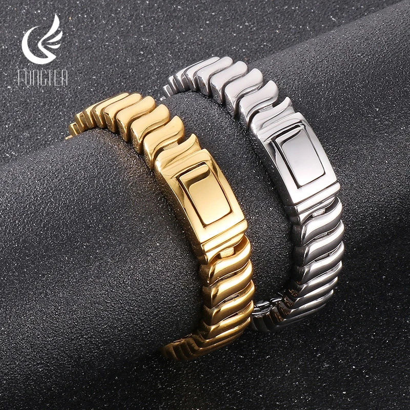 

Fongten 22cm Twisted Chain Bracelets For Men Stainless Steel Bone Chain Bracelets Bangle Men Silver Gold Color Wrist Jewelry