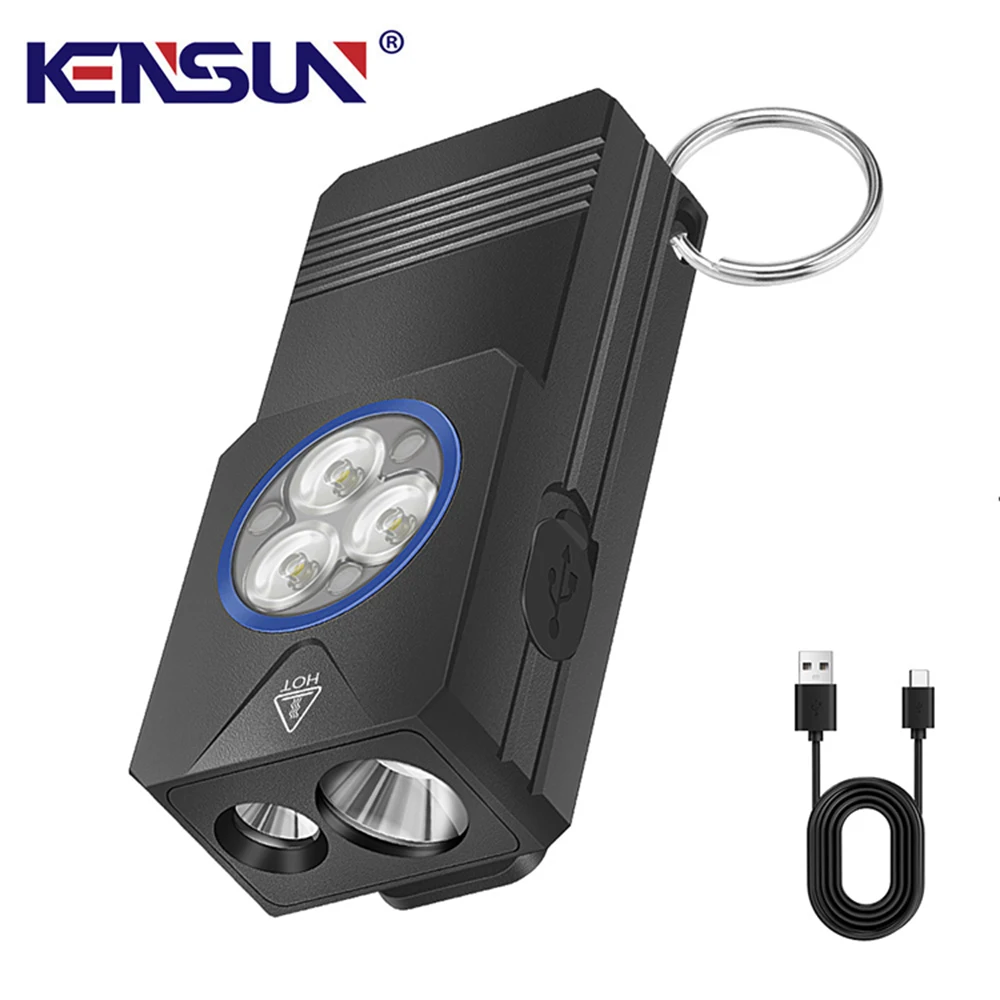 Multifunctional LED Flashlight 365nm UV Detection Torch USB Rechargeable EDC Mini Portable Work Light Outdoor Camping Hiking