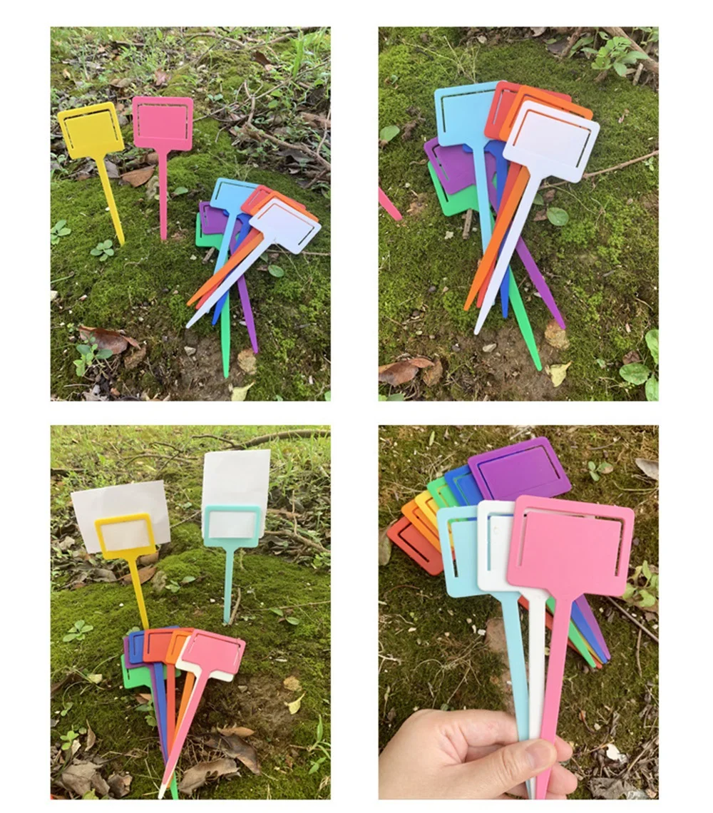 10pcs Plastic Plant Labels Reusable Gardening Plant Markers Tools T-type Sign Tags Markers Record Plate Flower Potted Stakes