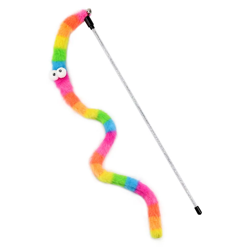 

Cat Teaser Wand Toy Caterpillar Bell Long Handle Interactive Cat Stick Chew Teeth Stress Relief Colorful Strange Cat Play Toy