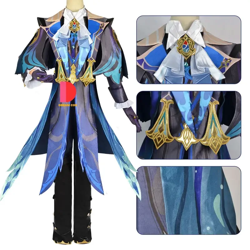 Genshin Impact Neuvillett Косплей Костюм Фонтейн Главный Парик Справедливости Орданер Недорожной Судья Униформа Хэллоуин Outfi@0Z*