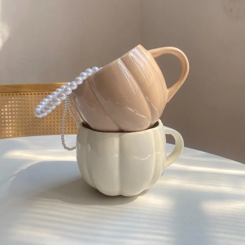 Nordic Pumpkin Shape Ceramic Mug Ornaments Living Room Kitchen Dining Table Milk Breakfast Cup Large Capacity Water Cup Crafts