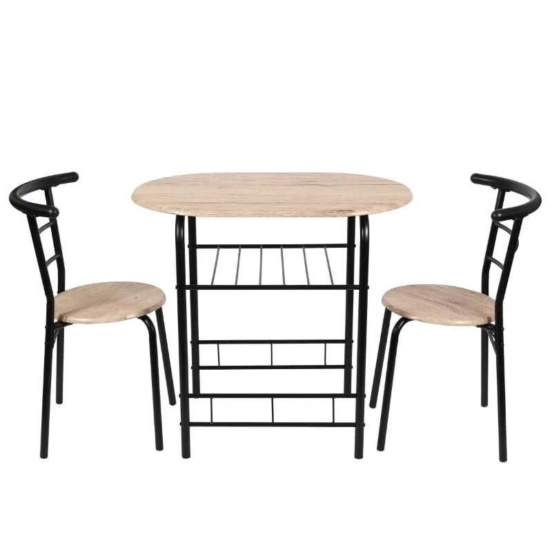 Mainstays 3 Piece Metal and Wood Dining Set, Include 1 Table and 2 Chairs, Grey Color for Indoor