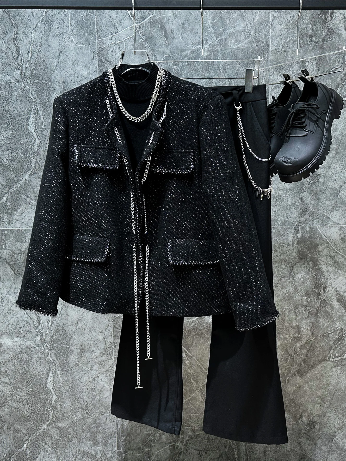 

Faionable ort Chain Jaet for Men Trendy Lightweight Luxury Korean Sle Versatile Outerwear Youth Culture Outerwear