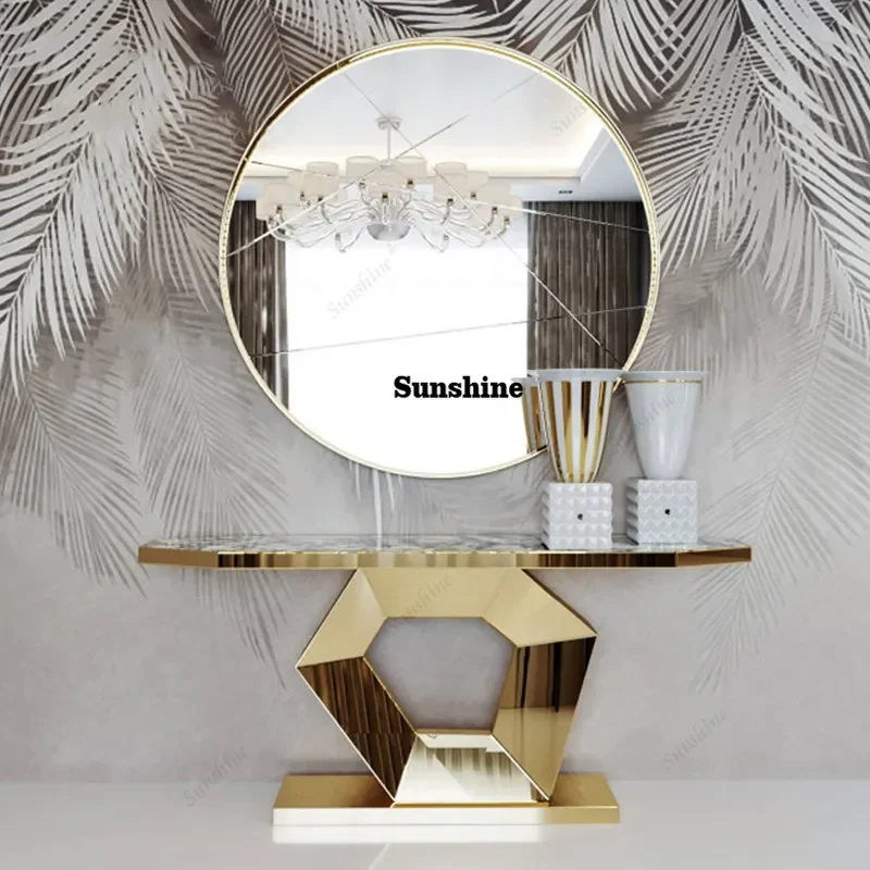 

Легкий роскошный прихожий столик из нержавеющей стали, декоративный шкаф для коридора, ультратонкий настенный столик для хранения вещей TJ