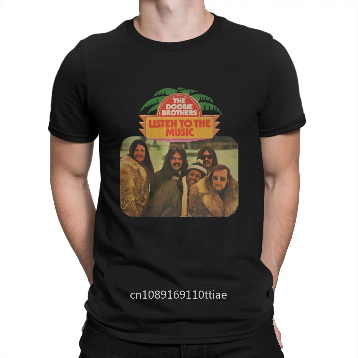 Listen To The Music On Beach Men's T Shirt The Doobie Brothers Novelty Tees Short Sleeve Round Collar T-Shirt  Cotton