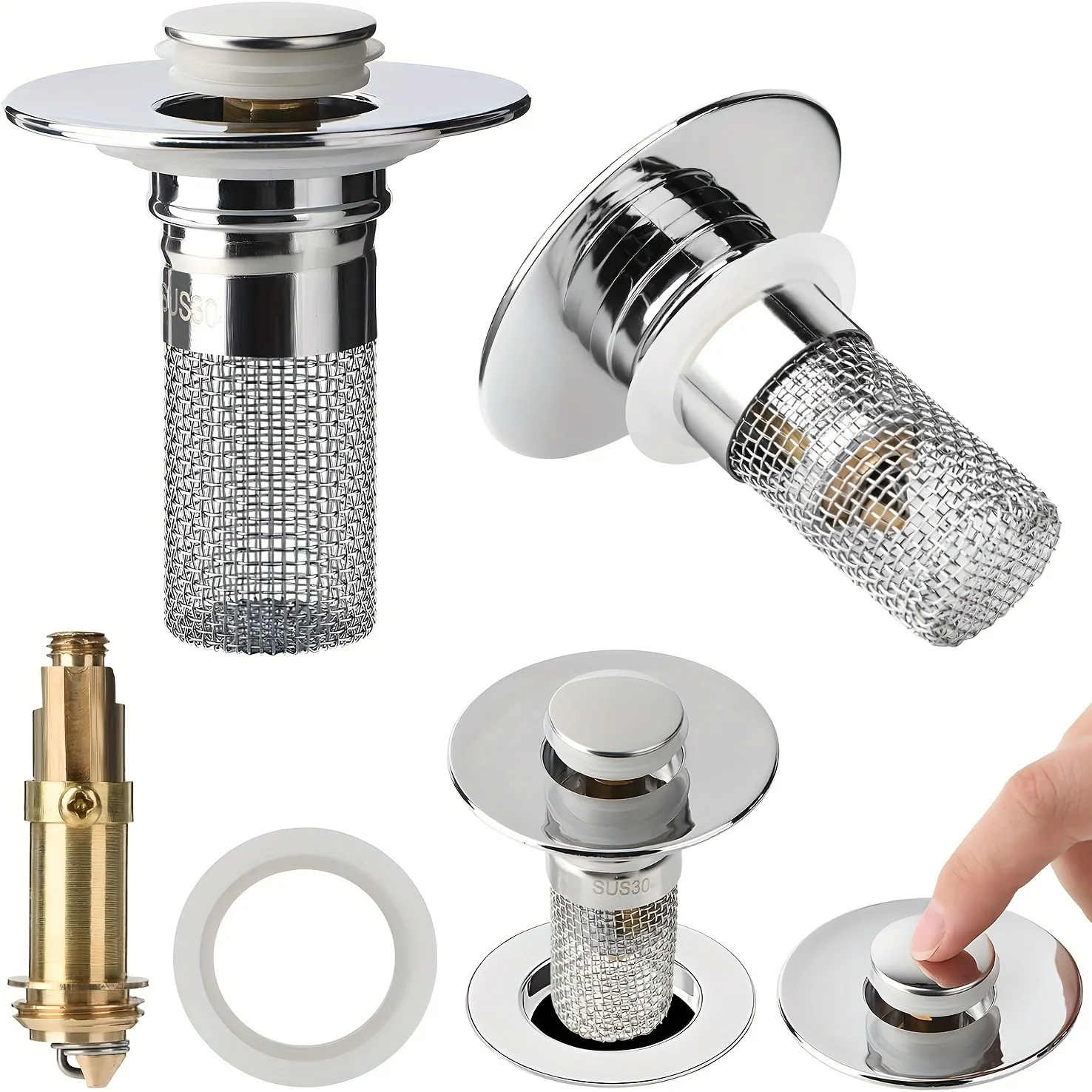 

4/6/10pcs Stainless Steel Sink Plugs, Pop-Up Drain Stopper with Hair Filter for Bathroom Sink, Bulk Pack for Home Renovation