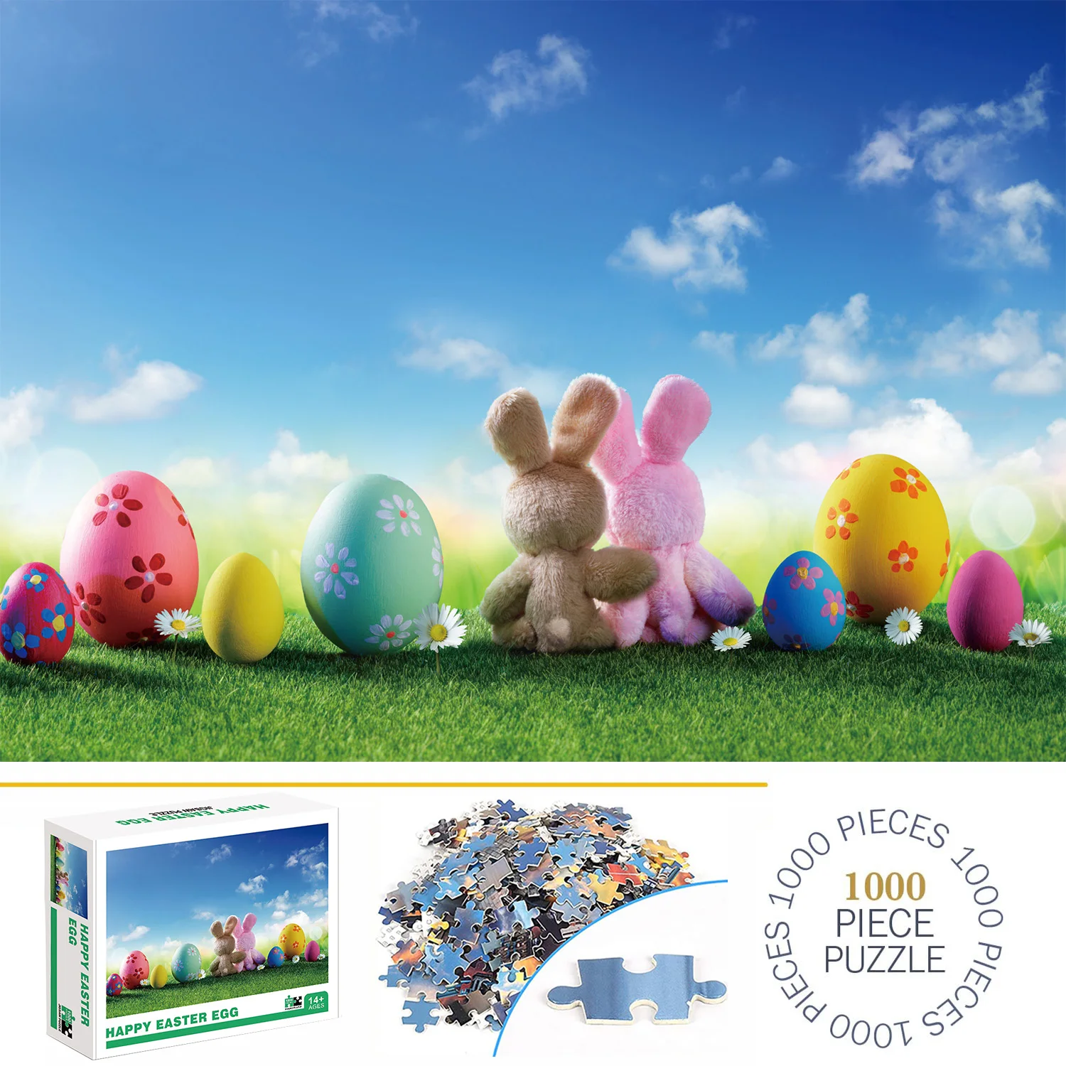 1000 Pieces Happy Easter Egg Jigsaw Puzzles for Adults Home Decor Games Family Fun Floor Puzzles Educational Toys for Kids