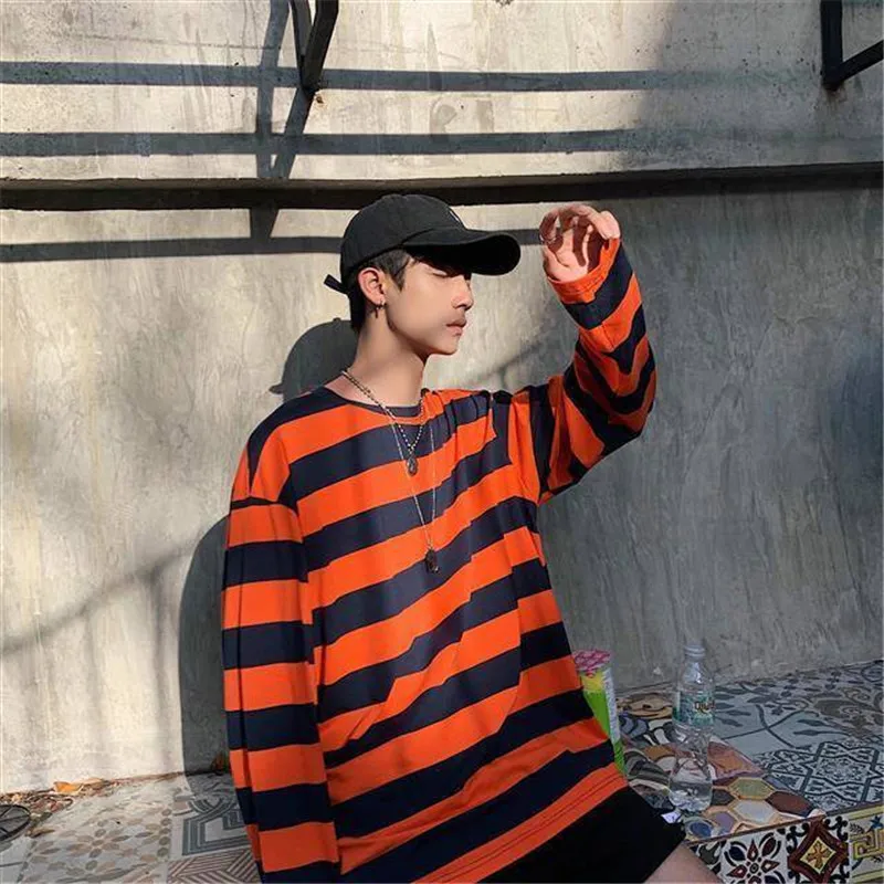 2023 Cool Autumn Fashion Mens Strip T Shirt Korean Hip Hop Casual Tops Women Loose Tops Ulzzang Clothes Males White T Shirts