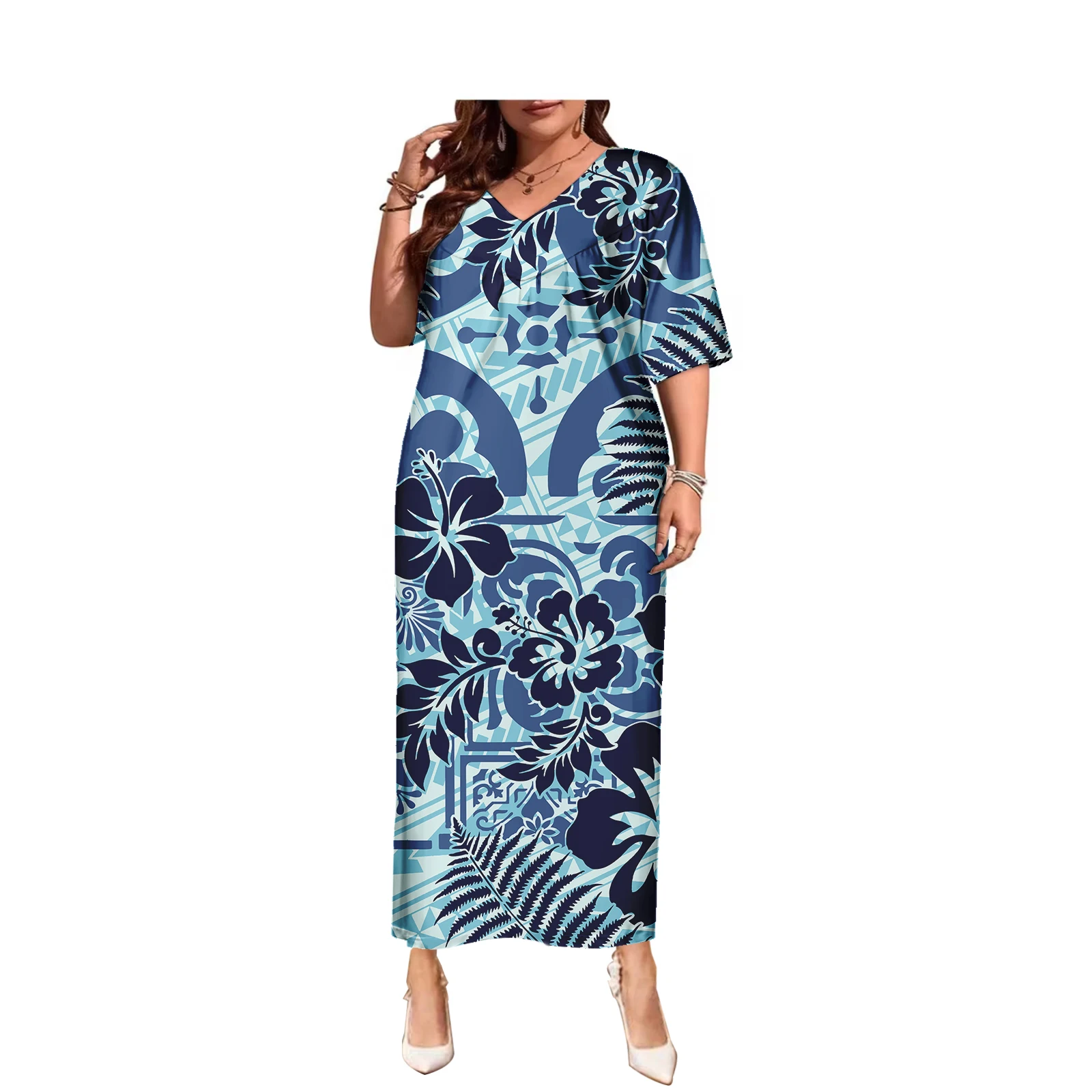 Wholesale Samoan Puletasi Casual Dresses Island Maxi Polynesian Tribal Dress Custom Women's Clothing Plus Size Dress