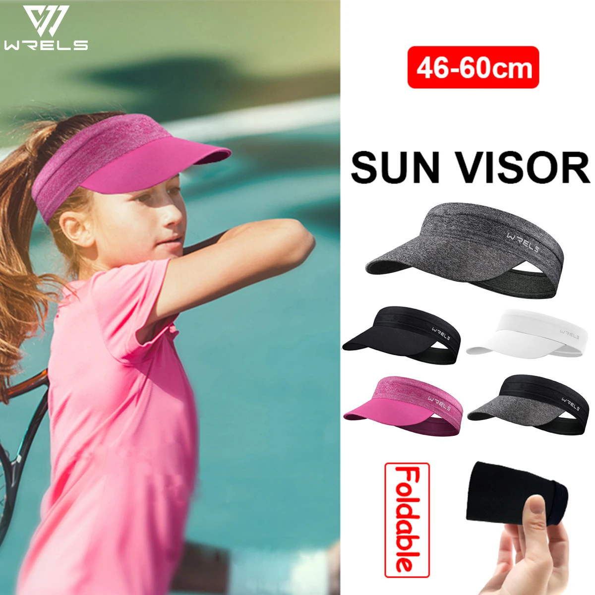 WRELS Stretchy Sun Visor Hat for Kids Women Men, Adjustable Packable Sports Cap ,Outdoor Portable Sunshade Sports Cap with Sweat