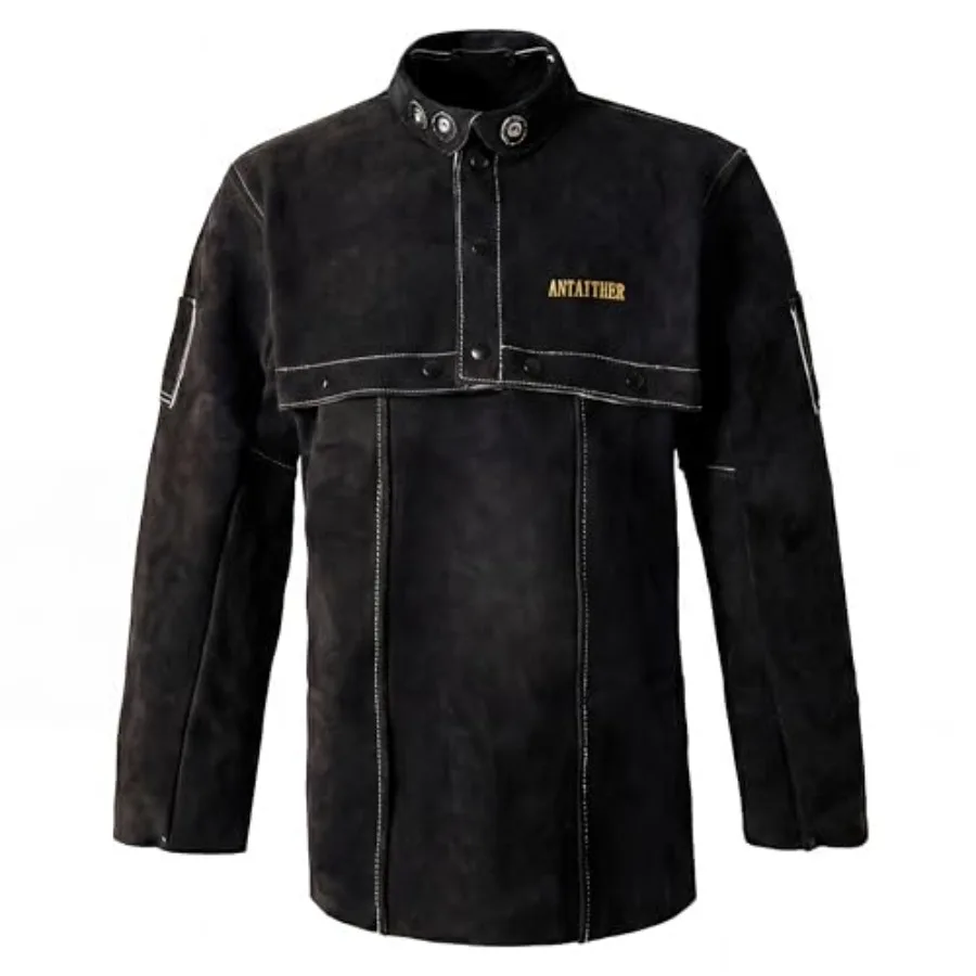 

ANTAITHER Leather Welding Jacket with Open Back Bib Apron with Cape Sleeve Heat Flame Resistant Welder Coat