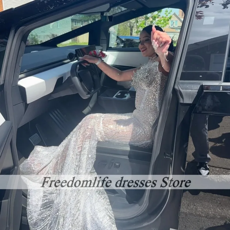 Robes de soirée blanches élégantes, sans manches, sans bretelles, style sirène, robes de bal pour femmes, paillettes, cristal, robe de soirée de mariage, Gala, sur mesure