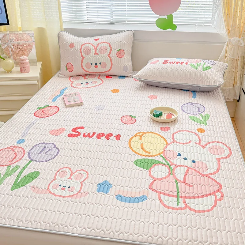 

Summer Latex Summer Mat Viscose Fiber Mat Three-Piece Large Cartoon Machine Washable Folding Household Air Conditioner Soft Mat