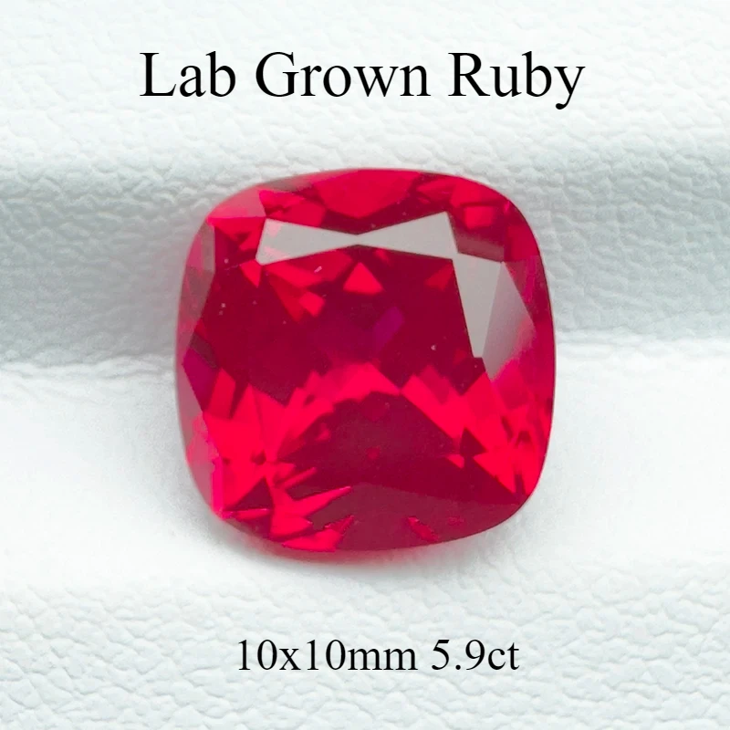 Lab Grown Ruby Square Cushion Cut Pigeon Blood Red 10x10mm 5.9ct Top Quality Gemstone for Jewelry Making with AGL Certificate