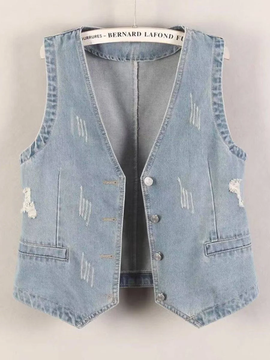 

Casual Denim Vest Women's Tank Top Short Sleeveless V-Neck Slim Fit Parka Style Spring Autumn New Arrival Sweet Style